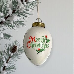 Vintage 90’s “Egg Lady” Hand Pained Porcelain Egg Shaped Christmas Ornament